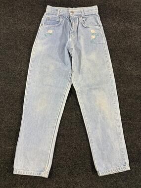 Vintage Jet Set Jeans Womens 10 Blue Embroidered Floral High Rise Mom Denim